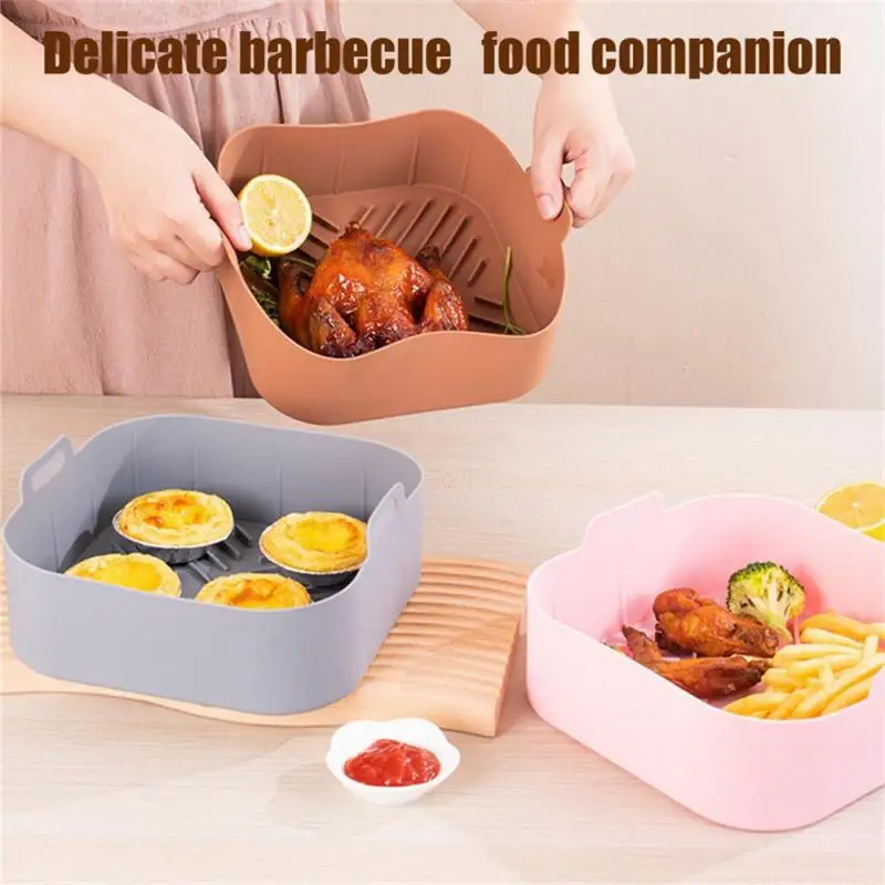 

Reusable Airfryer Silicone Basket Oven Baking Tray Fried Pizza Chicken Basket Baking Mat Mold Easy To Clean Air Fryer Liner