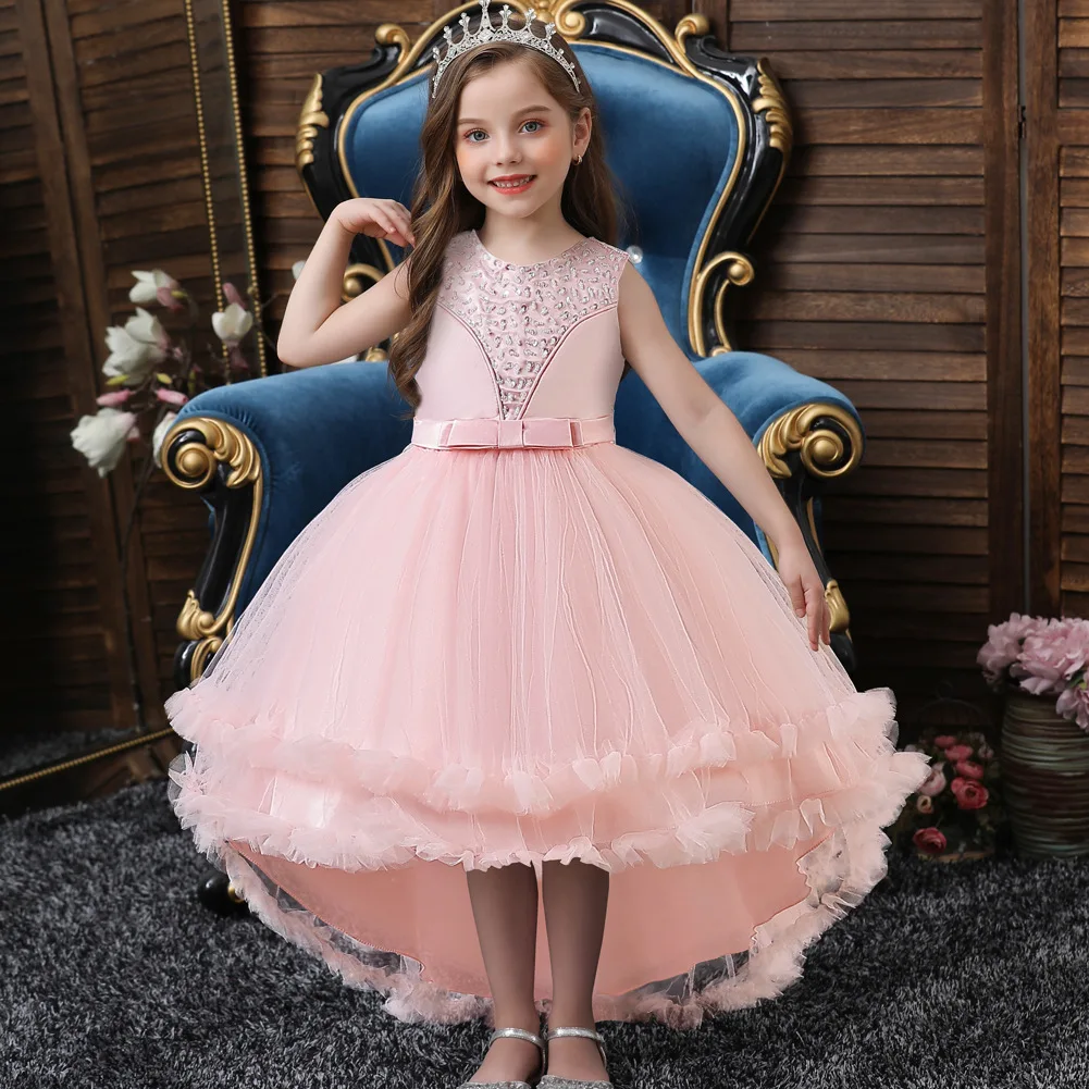 THE LONDON STORE Baby Girl's Peach Floral Sleeveless Tulle Feather Party  Kids Long Tail Frocks (Peach, 10-Years) : Amazon.in: Clothing & Accessories
