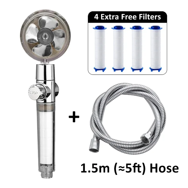 Propeller Shower Head High Pressure Set 360 Rotate With1 Free Water Filter Golden Fan Turbocharge Pure Rainfall Helix Eco Shower S Comb 1