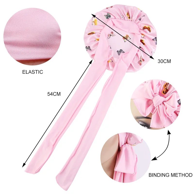 Beautiful Butterfly Printed Satin Bonnet Adjuestable Elastic Bandanas Cap Women Turban Headwrap Headscarf African Headwear 3