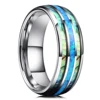 Bagues en titane et acier pour hommes, couleur violette, incrustation de coquille d'ormeau colorée, anneaux en acier inoxydable pour hommes, bijoux de mariage