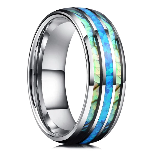 Bagues en titane et acier pour hommes, couleur violette, incrustation de coquille d'ormeau colorée, anneaux en acier inoxydable pour hommes, bijoux de mariage