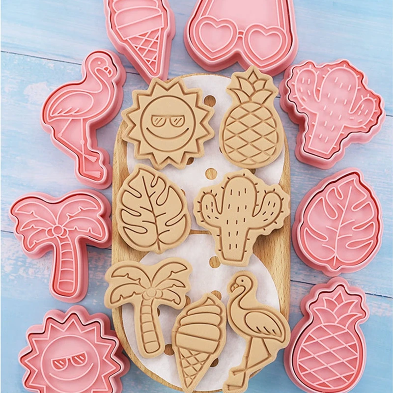 

8Pcs Hawaiian Palm Leaf Pineapple Cookie Mold Embossing Biscuit Cutter Mould Stamp DIY Plastic Baking Tools Luau Party Supplies