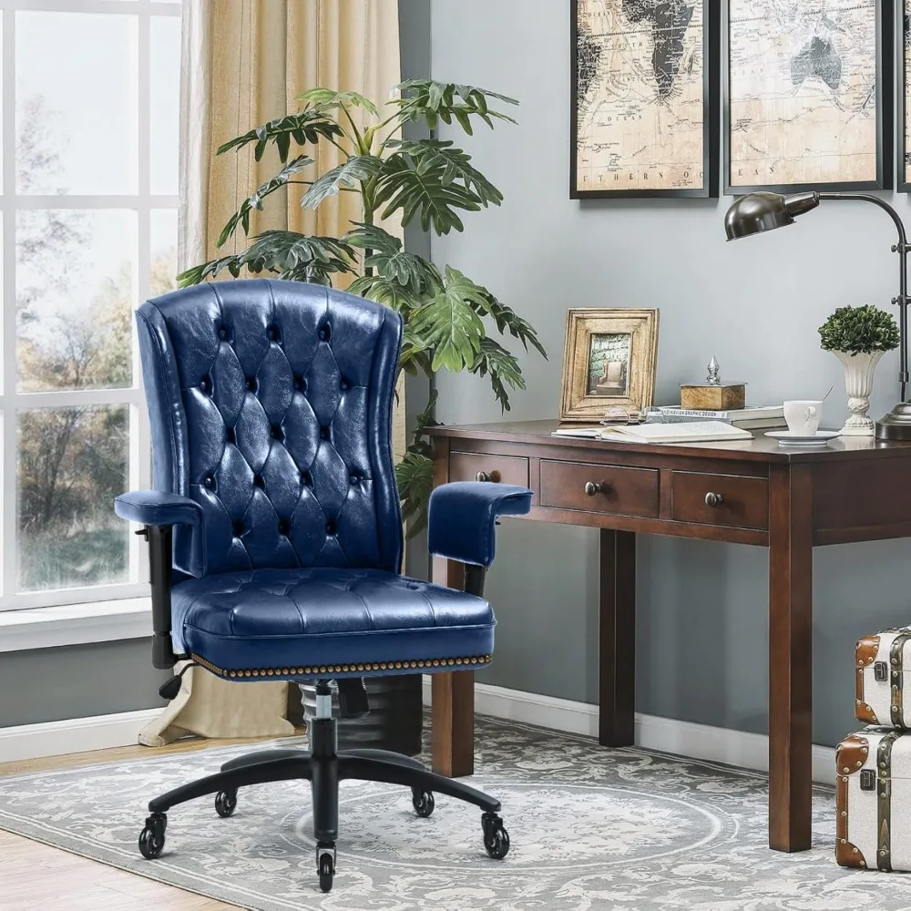 Office Chair with Rubber Wheels and Armrests,PU Leather Home Office Desk Chairs Comfortable Computer Chairs for Adults 2