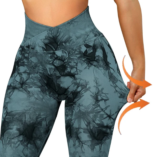 Tie Dye Push Up Leggings de cintura alta para mulheres, calças esportivas  elásticas, casual sem costura, tricô de ginástica, sexy - AliExpress