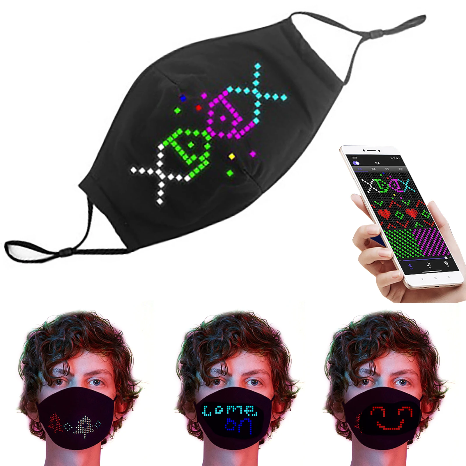 Led Mask bluetooth with app Halloween Masquerade Party LED Face Masks