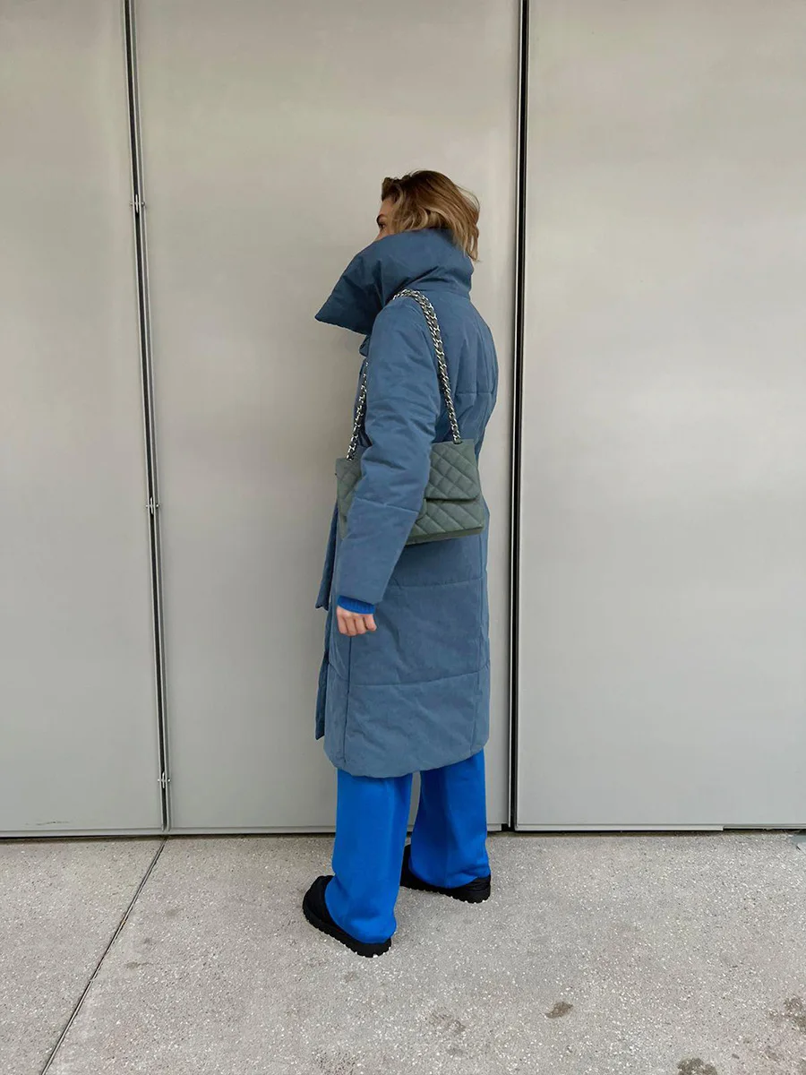 Winter Female Parkas Outwear Loose Lace-Up High Waist Long Sleeve Pocket Lapel Bandage Coat For Women Solid Parkas