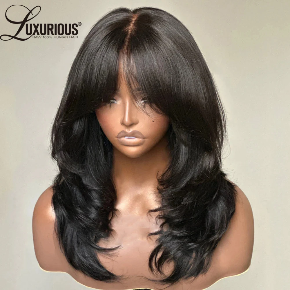 Honey Blonde Inspired Layered Colored Human Hair Wigs Pre-Cut Lace Wig 13x4 Lace Front Wig Put On And Go With Curtain Bangs
