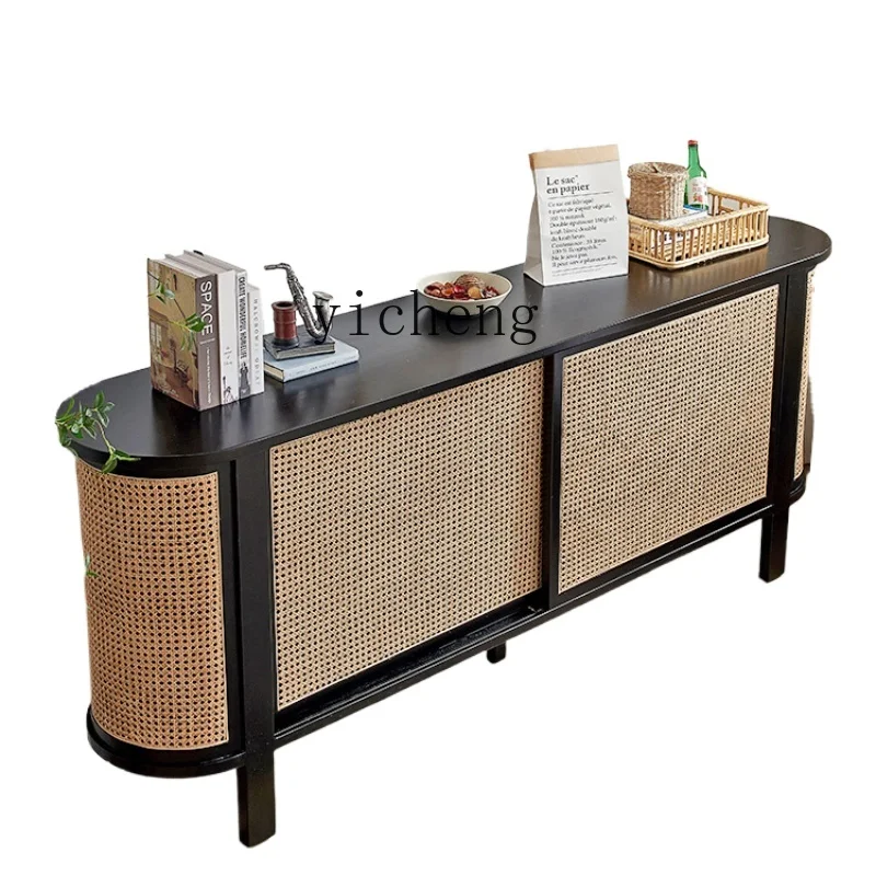 

Tqh Vintage Solid Wood Rattan TV Cabinet Bay Window Floor Dining Storage Bedroom Living Room