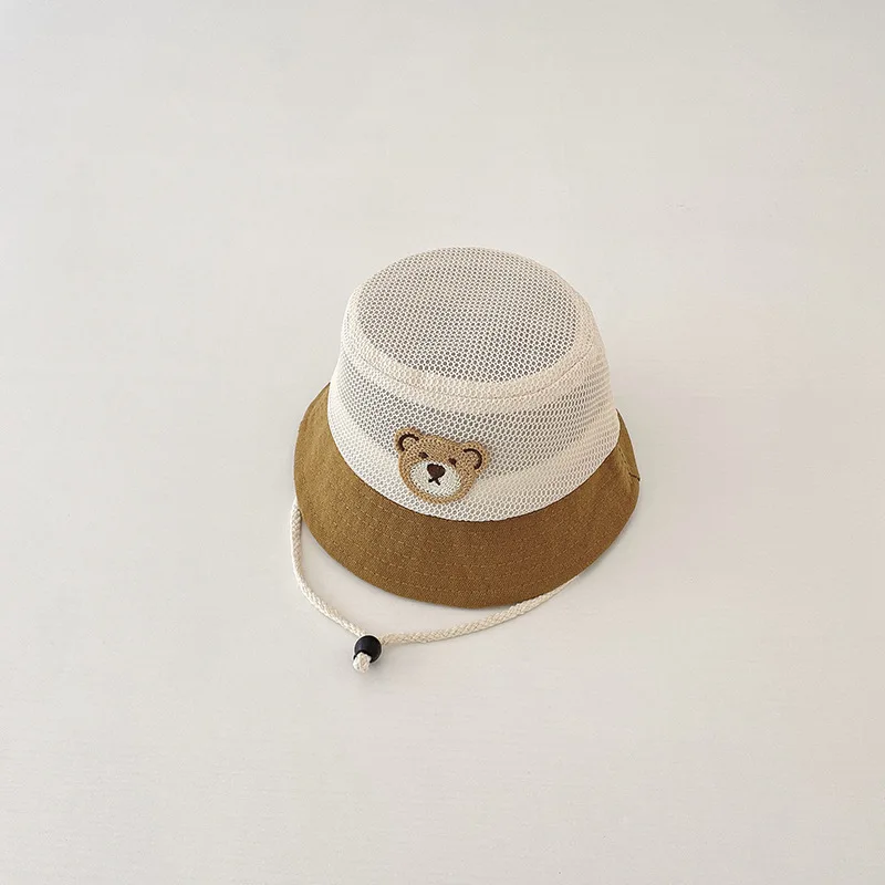 summer Baby Caps Thin Color Mesh Kids Cap Cartoon Bear Infant Toddler Basin Hats Beach Boy Girl Sun Protection Bucket Hat 1-2Y 4