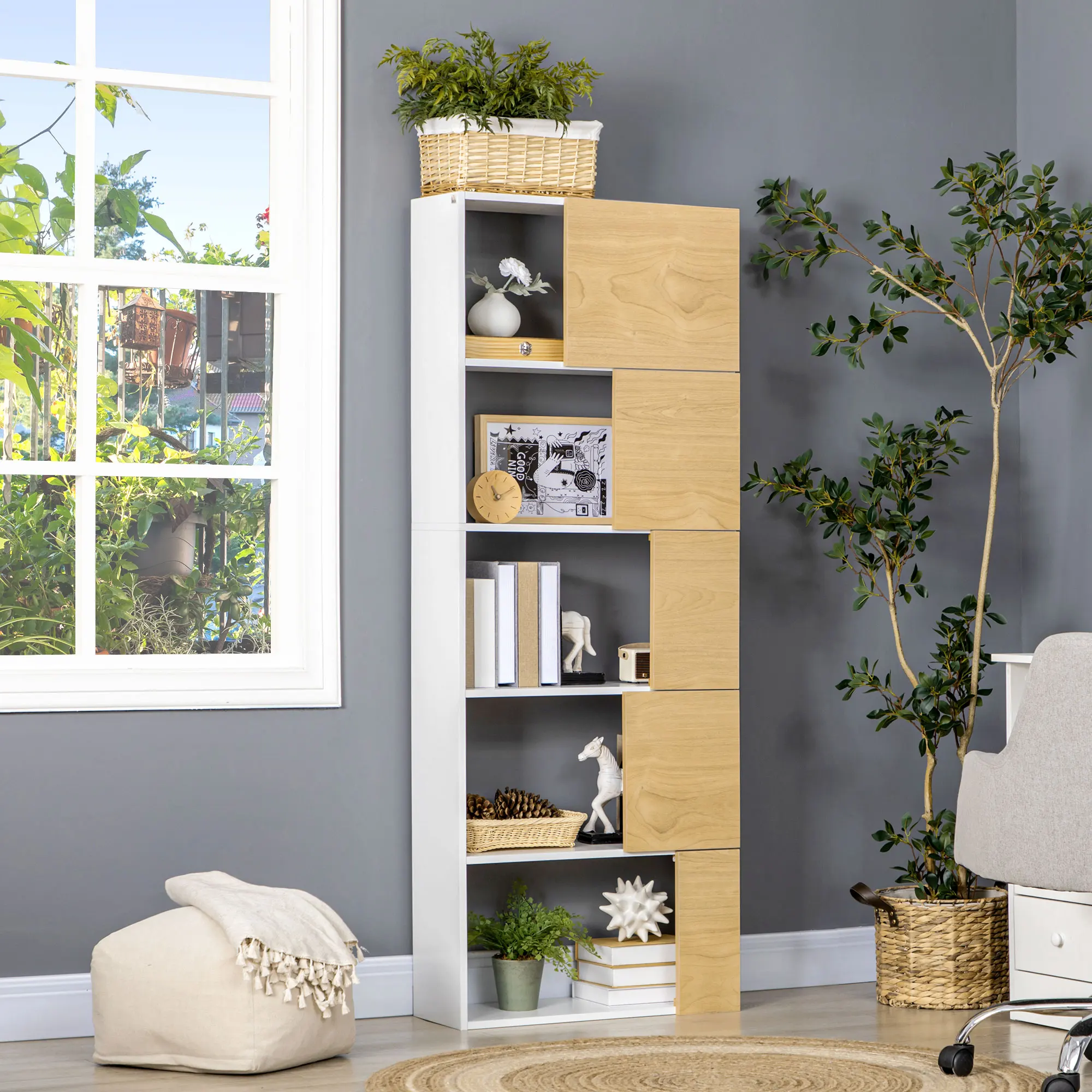 HOMCOM libreria a 5 livelli libreria a 5 ante a scomparti aperti per  soggiorno camera da letto Studio 63x22x166 cm bianco naturale - AliExpress