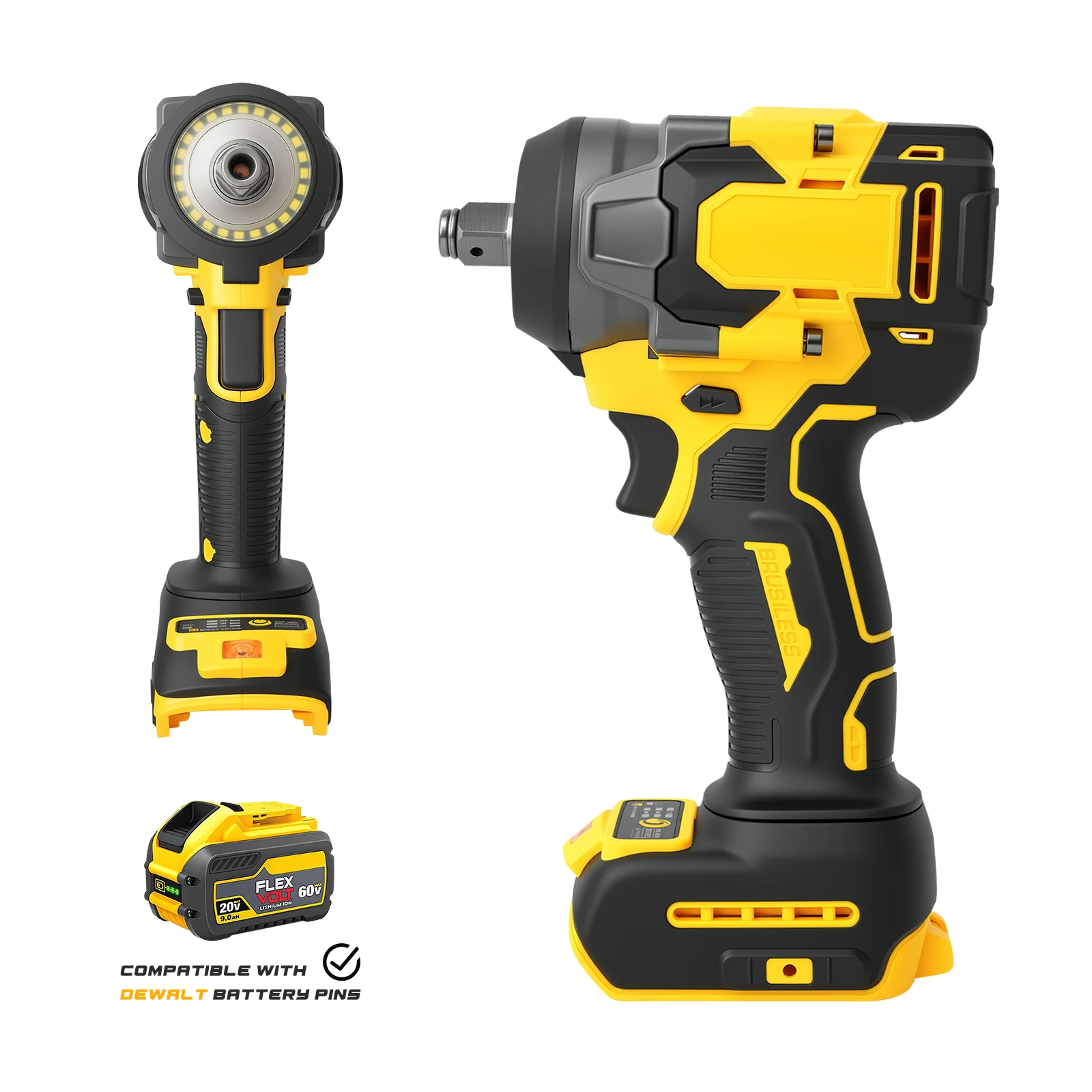 18V-500Nm-1/2" Cordless Electric Impact Wrench Bare Tool 500N.m Brushless Screwdriver Drill Compatible with DeWalt Battery Pins