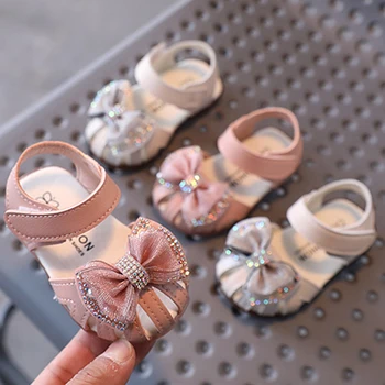 Sandali per bambina da bambino Estate adorabile strass Bowknot scava fuori scarpe da prima camminata per neonati scarpe con suola morbida antiscivolo 1