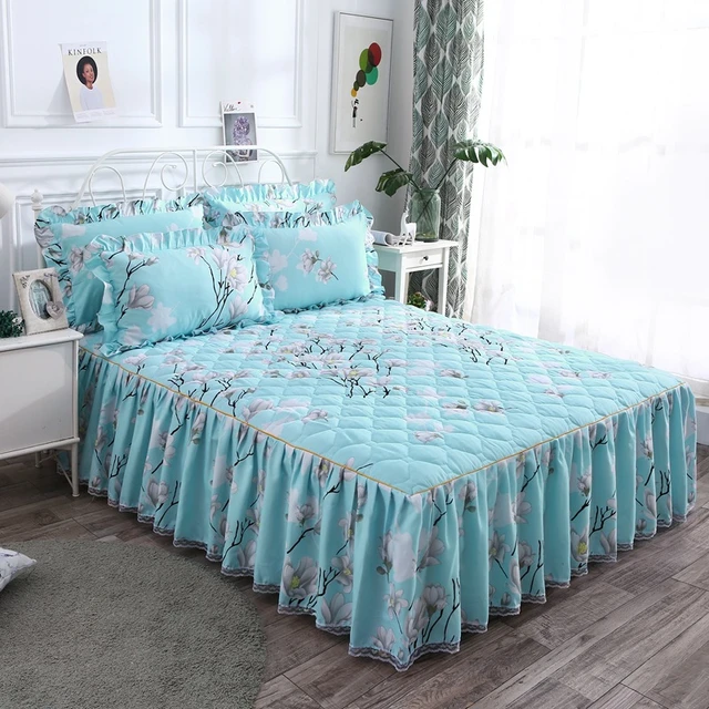 3pcs Thickened Bed Skirt Polyester Printed Bedspread Bedcover For Queen  King Bed With Pillowcase Home Textile cobertores de cama - AliExpress