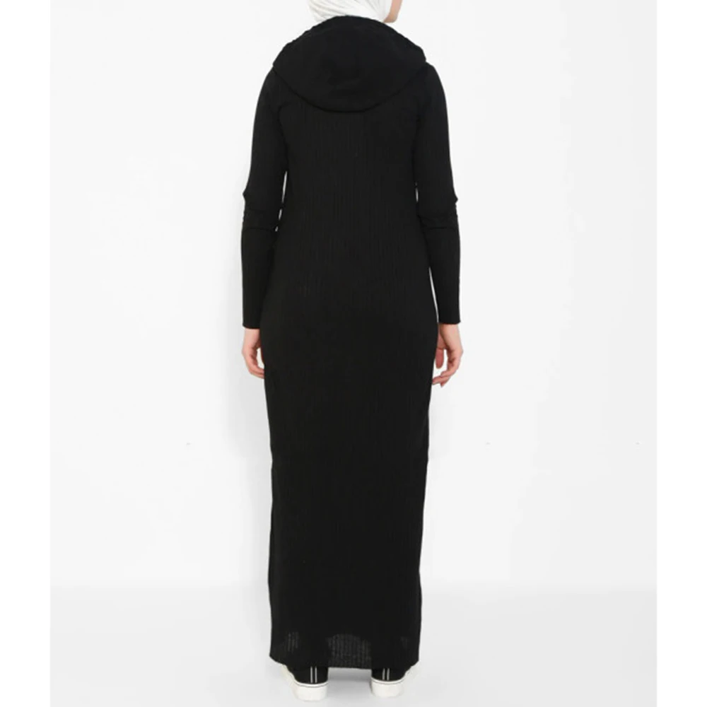 Ramadan Kaftan Dubai Hooded Hijab Dress Drawstring Design Long Sleeve Full Cover Muslim Fashion Knitted Islamic Modest Robe