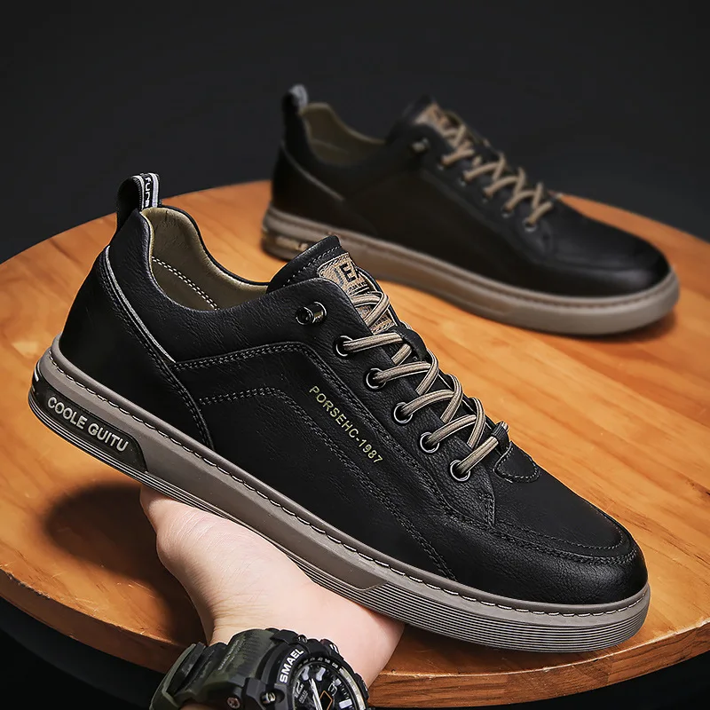 2026 New Men's Fashion Casual Leather Non-slip Wear-resistant Sports Shoes Comfortable Flat Slip-on Casual Men Shoes 4