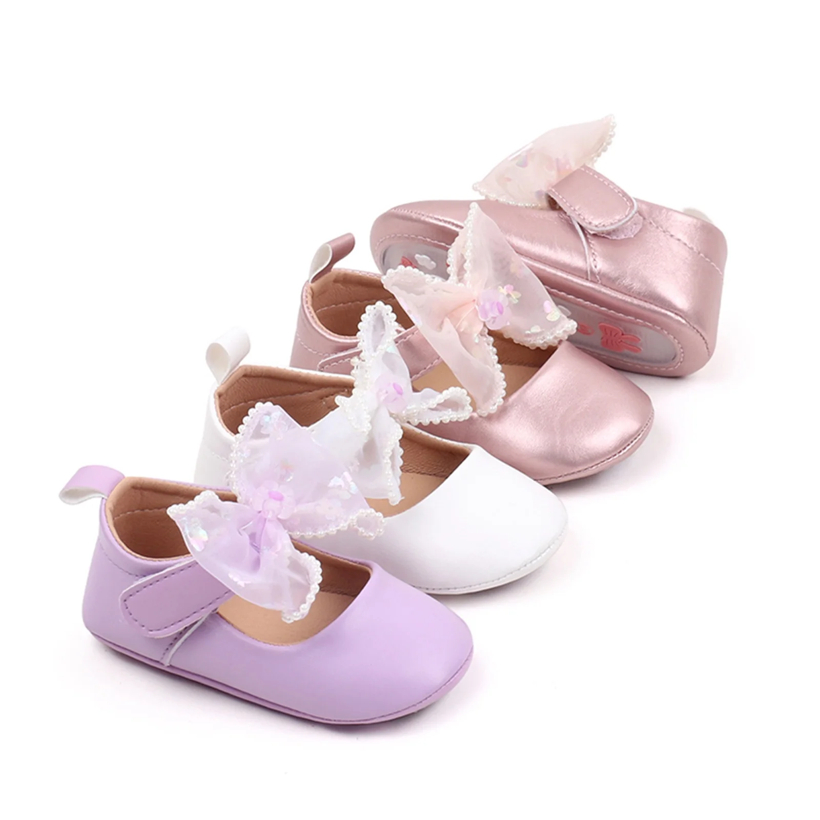 FOCUSNORM Baby Girls Mary Jane Shoes Princess Cute Bow Design Soft Non-Slip Infant Baby First Walking Shoes