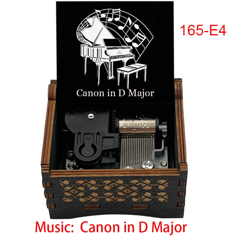 Black Wooden Music Box Desk Ornament Piano Piece Canon In D Major Melody Holiday Birthday Gifts for Friends