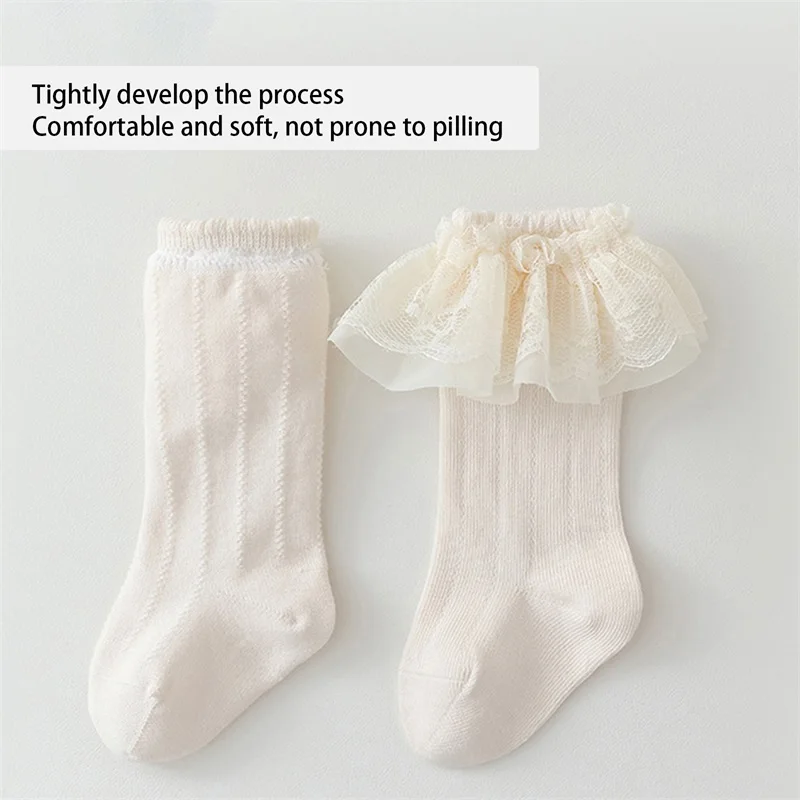 Adorable Infant Lace Trimmed Knee High Socks with Breathable Fabric and Ruffle Detail for Stylish Babies and Toddlers