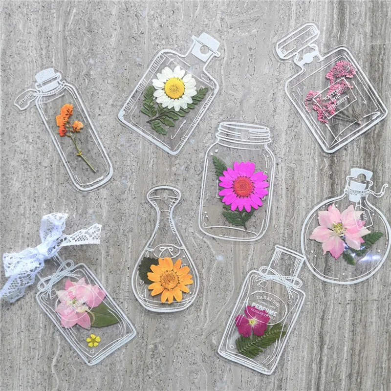 EZONE 20pcs Transparent Dried Flower Bookmark Stickers PET Decorative Stickers Herbarium Bookmarks DIY Scrapbook Specimen Gift floral painting bookmark bookmarks stationery supplies