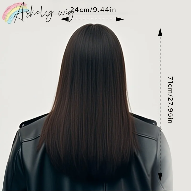 Men'S Black Long Straight Synthetic Wig Realistic Rock Style with Bangs for Cosplay Themed Parties Easy Snap Closure Party