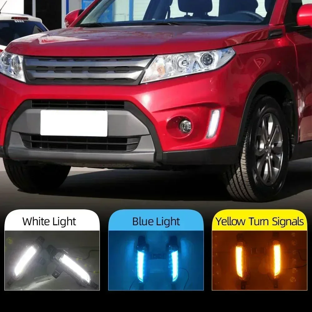 1Set for Suzuki Vitara 2015 Car LED Daytime Running Light DRL Fog lamp with yellow Turn Signal
