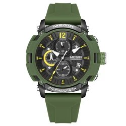 Men's Orange Silicone Strap Chronograph Watch with Luminous Hands and Date Feature (Green)