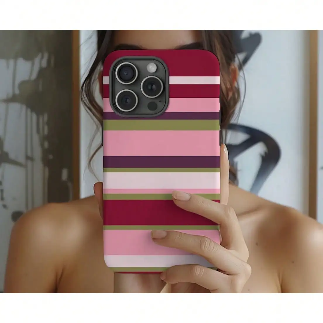 And Pink Striped Phone 16 15 14 13 And S25 S24 S23 Striped IphoneCreative Cartoon Phone, And
