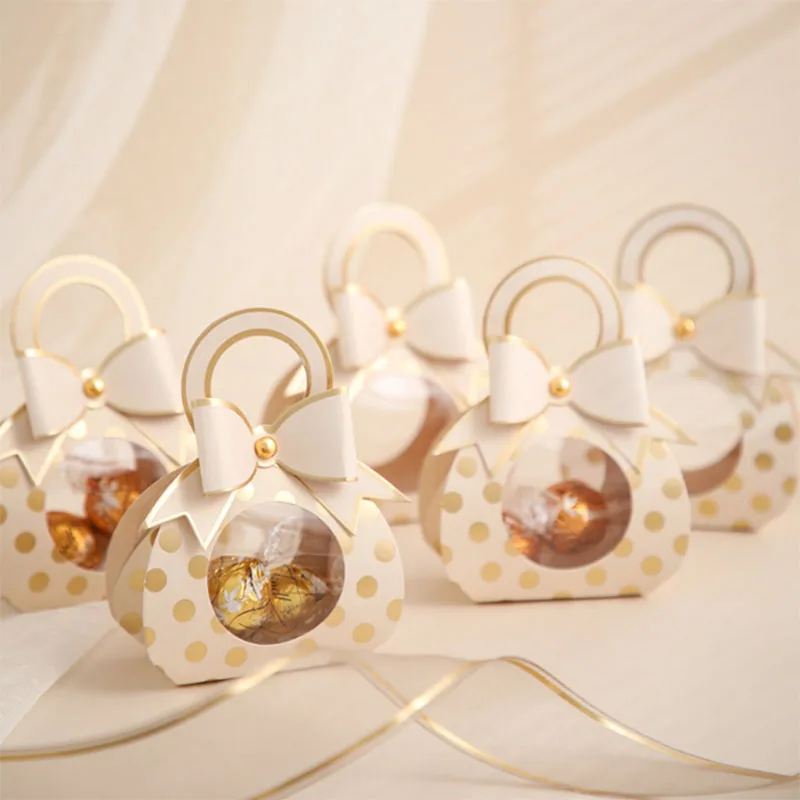 

10pcs/lot Blue Pink Wedding Favors Gift Boxes Clear Window Candy Packaging Box Kraft Paper Dragees Box With Handle