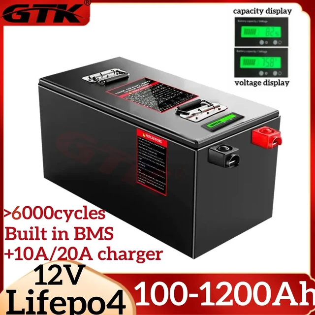 Batterie lithium LifePO4 12V 12.8V 100Ah 200Ah 300Ah 400Ah 500Ah 600Ah 800Ah 1000Ah pour système solaire avec onduleur et BMS Bluetooth 1