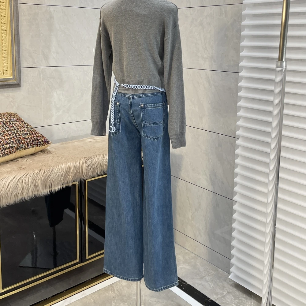 2024 Summer New Women's High Waist Straight Leg Jeans Waist Drawstring Girls' Loose Panel Pants