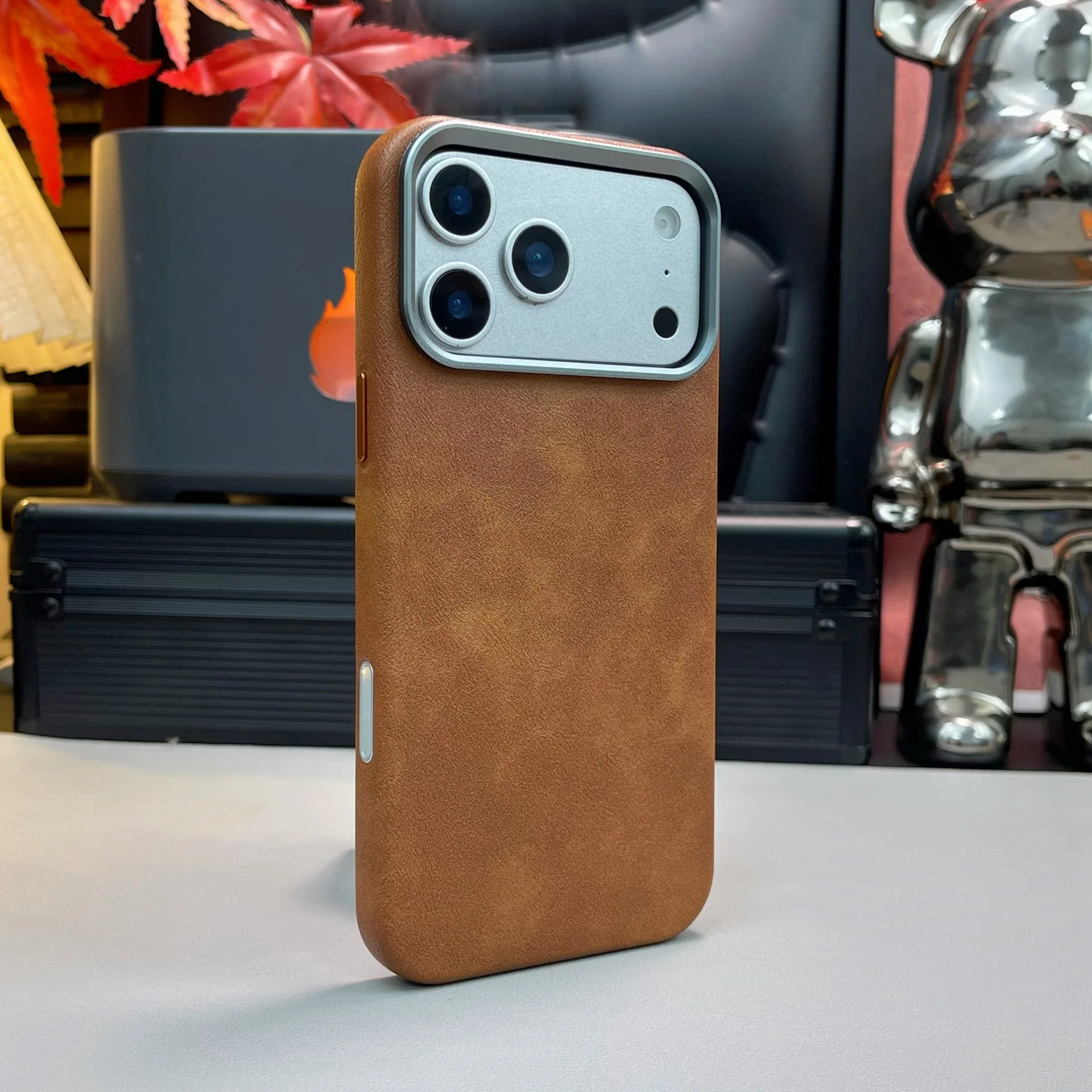 Luxury Retro Leather Magnetic Phone Case with Alloy Lens and Wireless Charging Cover