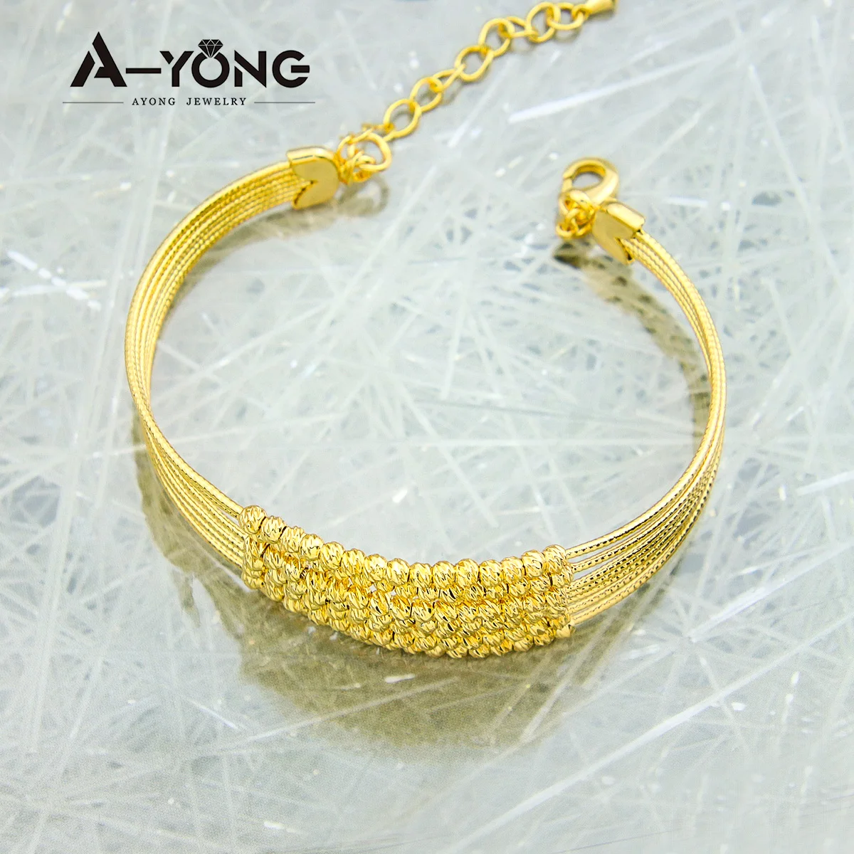 Arabisches islamisches mehrschichtiges Perlenarmband 21 Karat vergoldet Naher Osten Luxus Manschettenarmreifen Dubai Frauen Vintage Hochzeitsschmuck – Detail 4