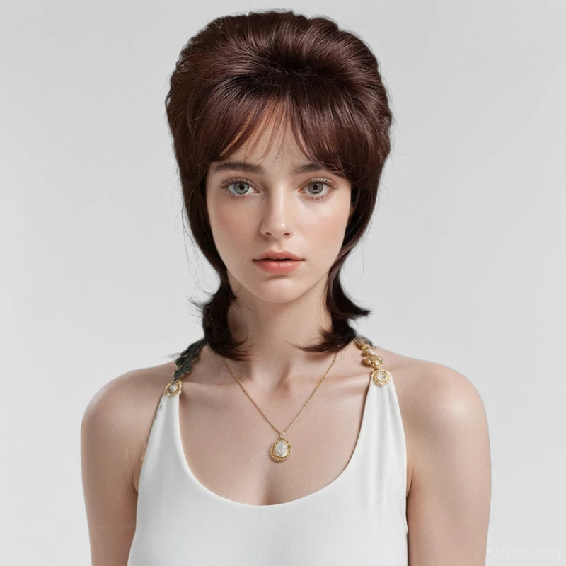 

Short Dark Brown Pixie Cut Wavy Synthetic Wigs With Fluffy Bangs For Women Natural Straight Wavy Heat Resistant Fiber Daily Wigs