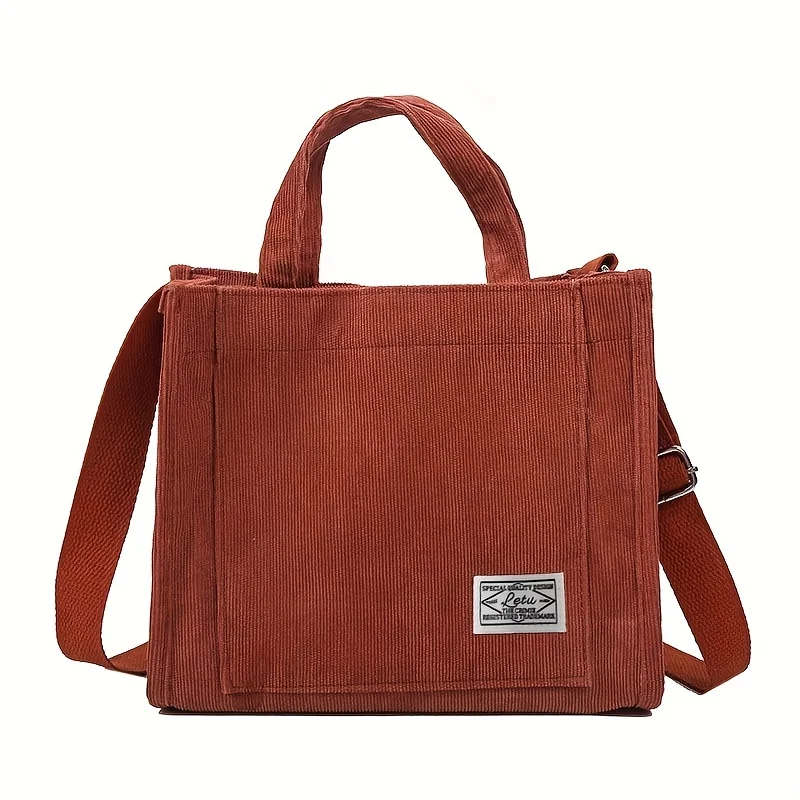 Vintage Corduroy Retro Tote Bag - Multi-Color Casual Crossbody Handbag