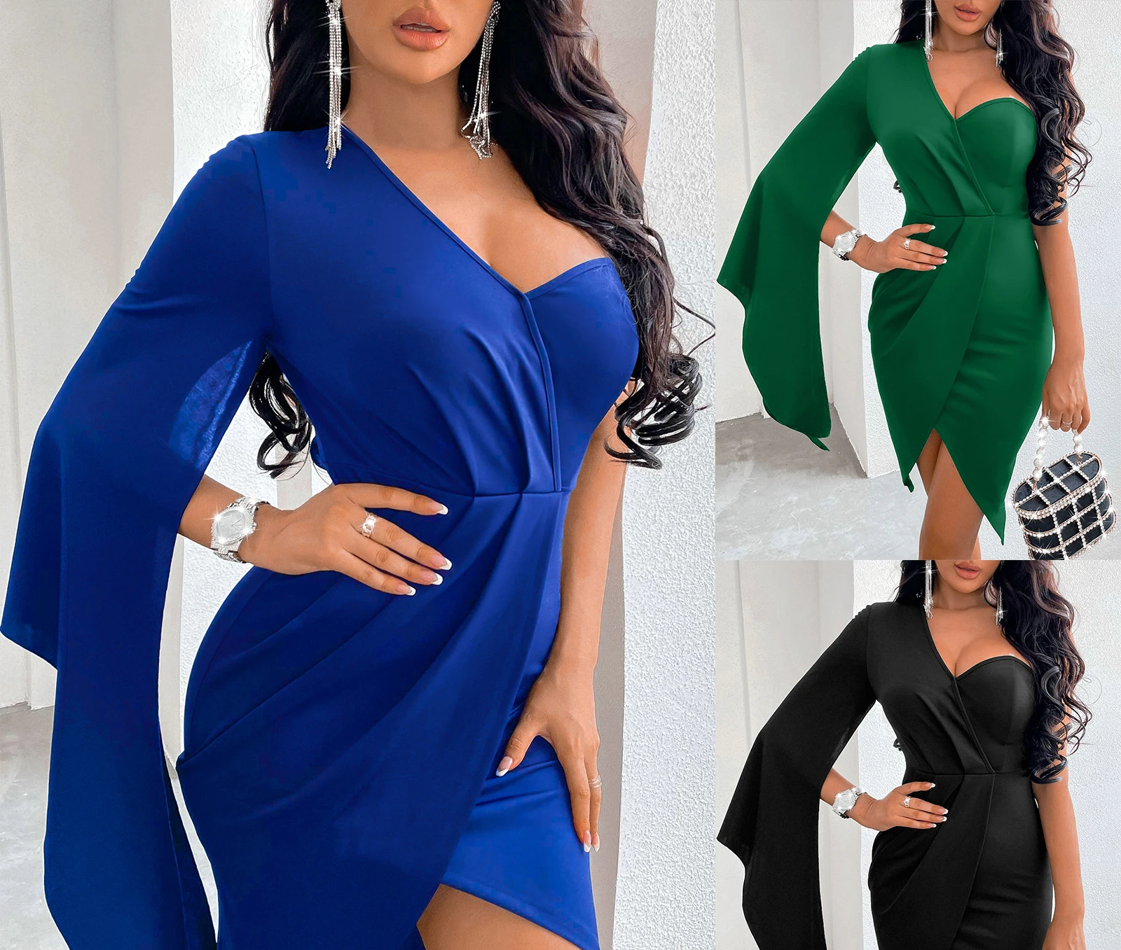 

2022 Spring and Summer New Women's Fashion V-neck Sexy Dress Bag Hip Dresses Female & Lady Clothing