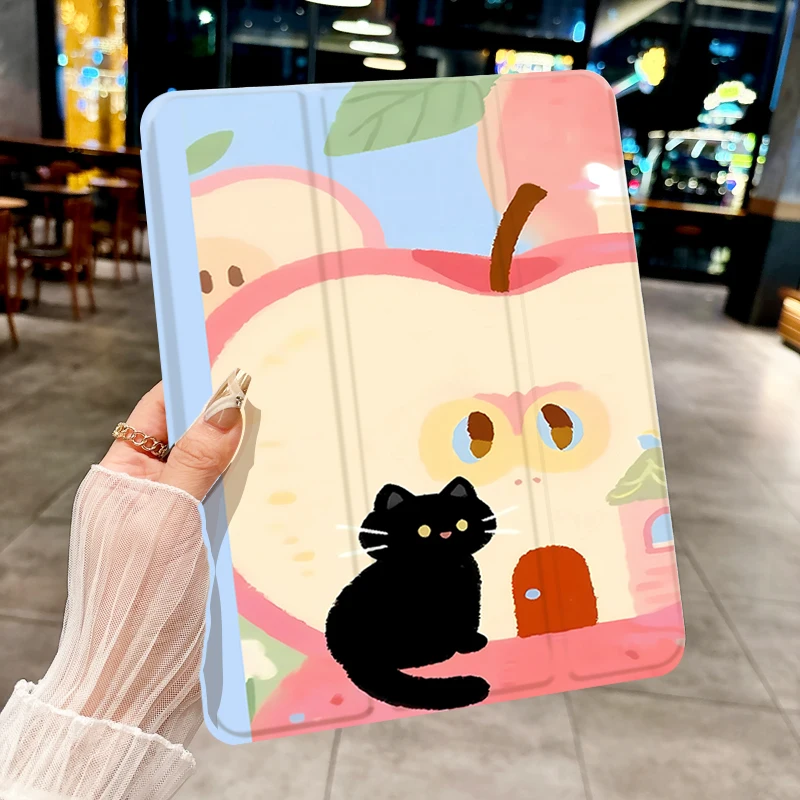 Whimsical Cat Pattern Tri-Fold Tablet Case