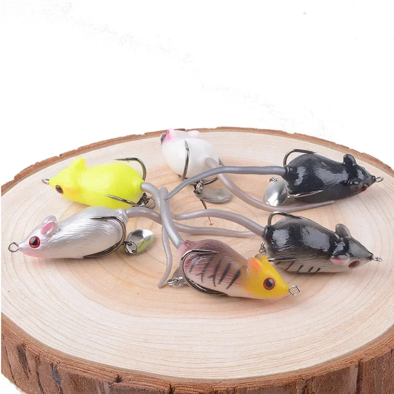 

2Pcs Mouse Fishing Lure Topwater 3D Eyes Mouse Lures Bells Sound Baits Artificial Rat Swimbaits Bass Trout Soft Lures Ki