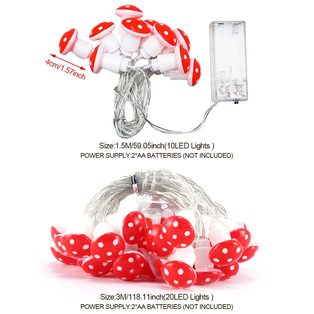 20LEDs Mushroom LED Fairy Lights USB/Battery Powered String Lights Decorative Lamp for Home Bedroom Party Wedding Indoor Decor