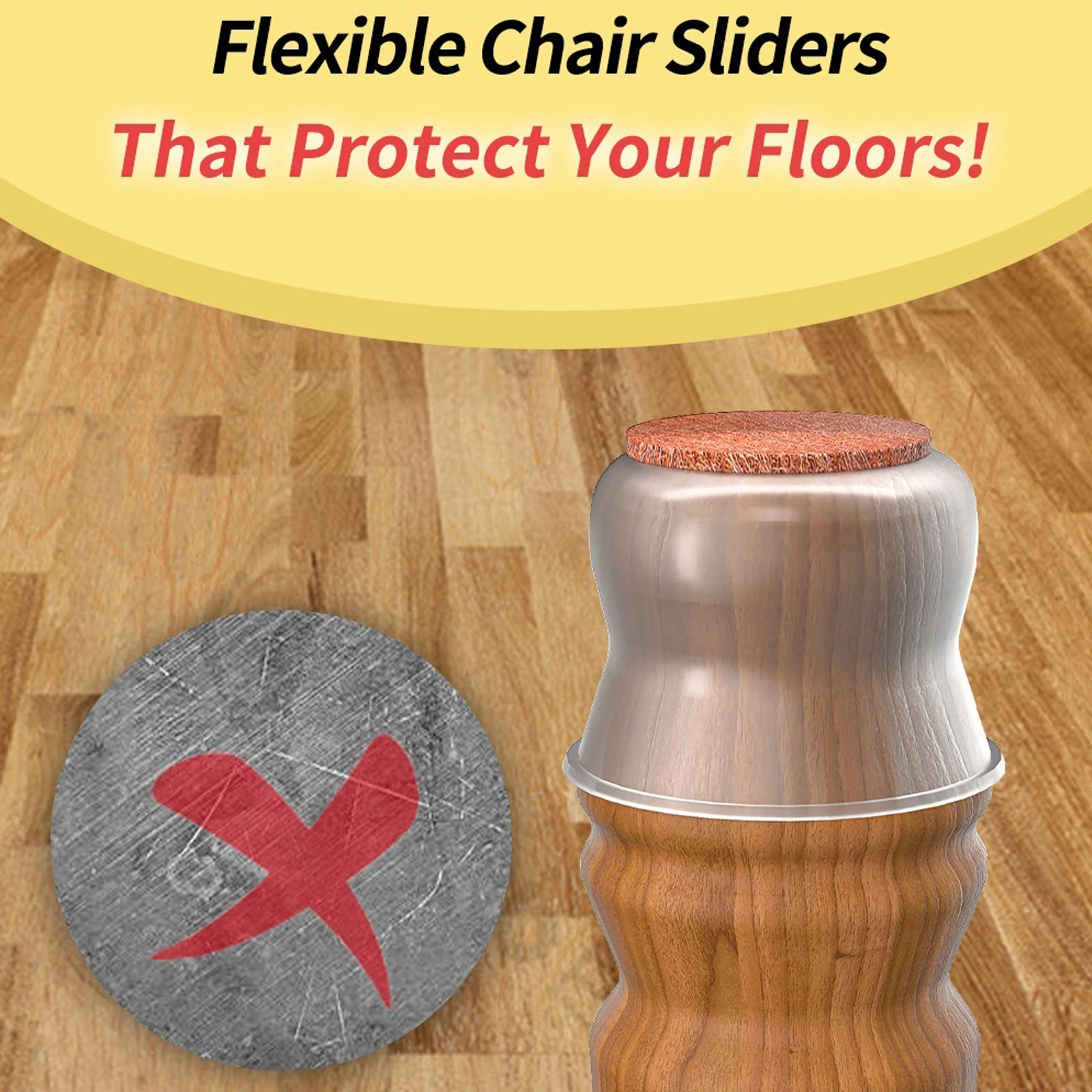 Silicone Chair Leg Floor Protectors 16pcs Transparent Round Chair Leg Covers Noise & Scratch Reduction