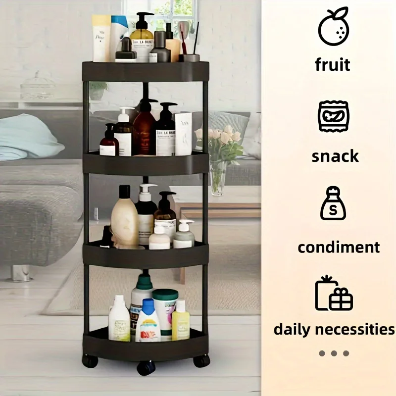 4-storey Bathroom Tripod Rolling Storage Cart Organizer, Space Saving Corner Rack, Durable Plastic with Wheels 5