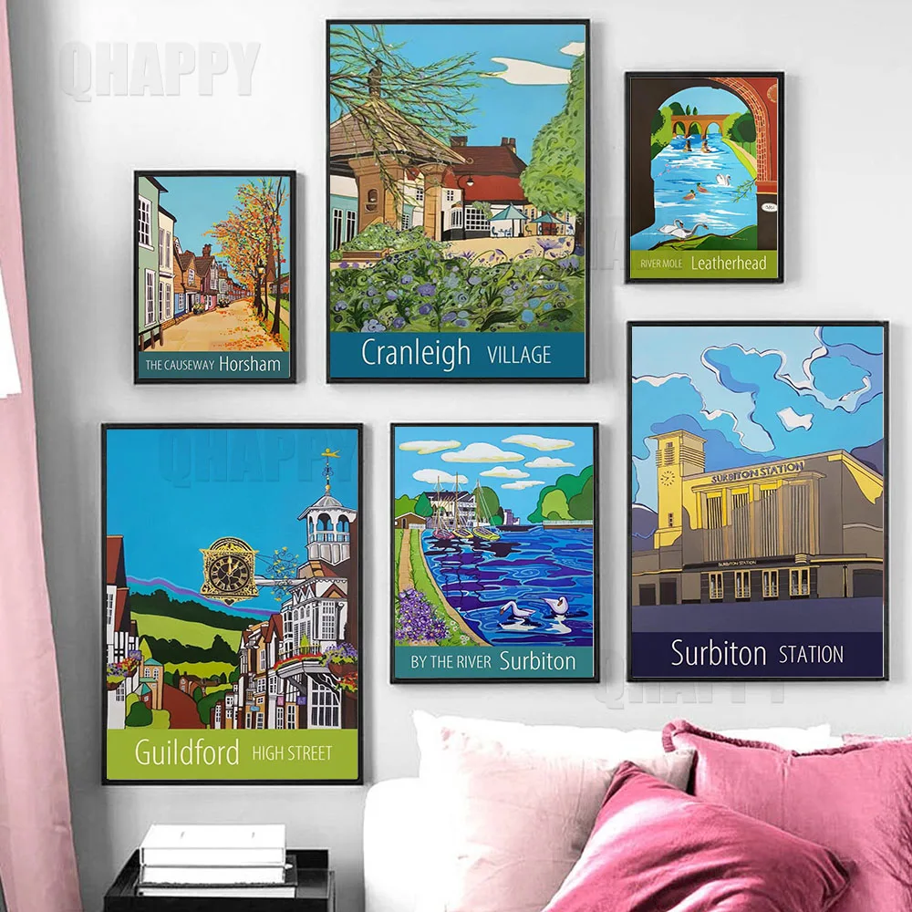 

Painting Britain's Lovely Cities,Towns Scenery Printting Guildford,Surbiton River Canvas Print Wall Art Picture For Home Decor