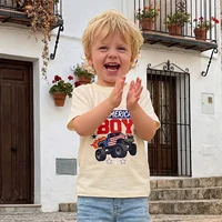 Vêtements pour enfants, t-shirts pour garçons du 4 juillet, à manches courtes, col rond, imprimé drapeau de camion, hauts pour tout-petits 4