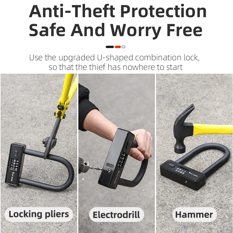 WEST BIKING Bicycle Motorbike U Lock Anti Theft Security Lock Heavy Duty Zinc Alloy Padlock E-Bike Door with Password Keys