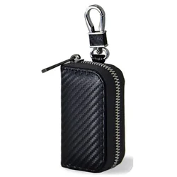 Premium Leather RFID Blocking Faraday Pouch - Anti - Theft Car Key Protection Case (Black)