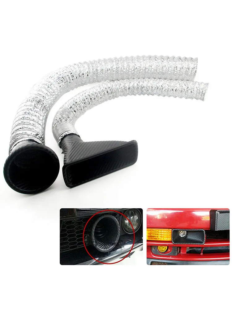 Universal Car Front Bumper Turbo Air Intake Pipe Kit ABS Turbine Inlet Pipe Air Funnel Carbon Fiber Look air intake kit