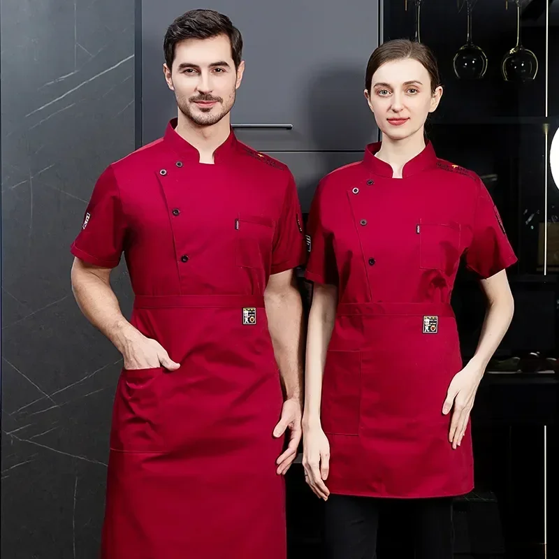 

Men Coat Apron Chef Women Restaurant Red Jacket Uniform Clothing Unisex Hat Waiter Kitchen Bakery Long-sleeved