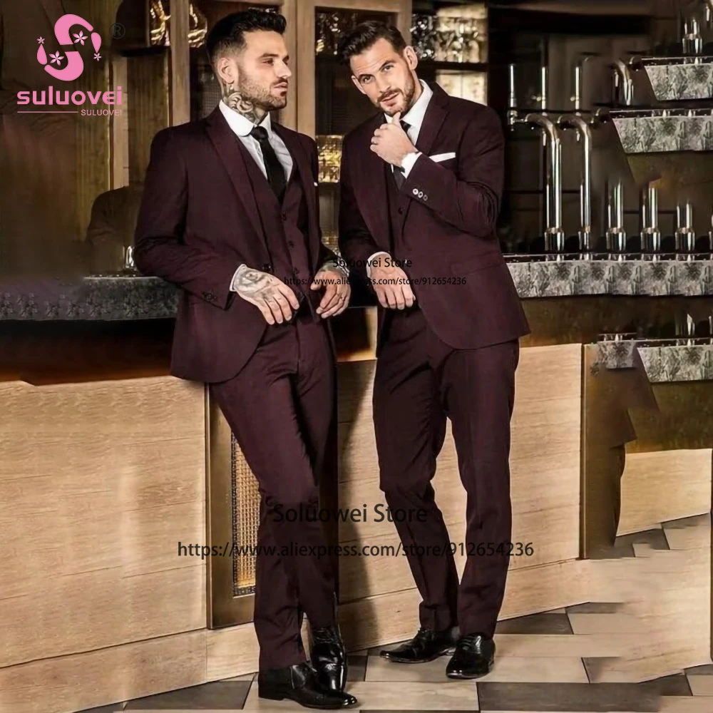 Fashion Wedding Suit For Men Slim Fit 3 Piece Pants Set Groomsmen Homecoming Tuxedo Groom Dinner Blazer Terno Masculino Completo