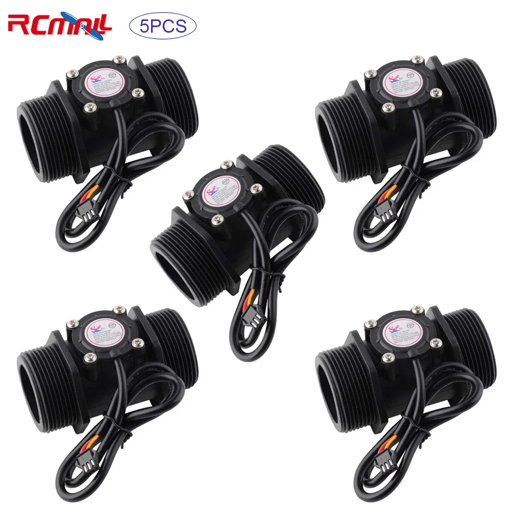 RCmall 5PCS DN40 G1.5 Water Flow Sensor Hall Effect Sensor Switch Gauges Flowmeter Counter Black 3.5-12V or 7-24V Optional dn40 g1 5 turbine flowmeter water flow hall sensor switch meter for water heater turbine flow meter liquid flow sensor