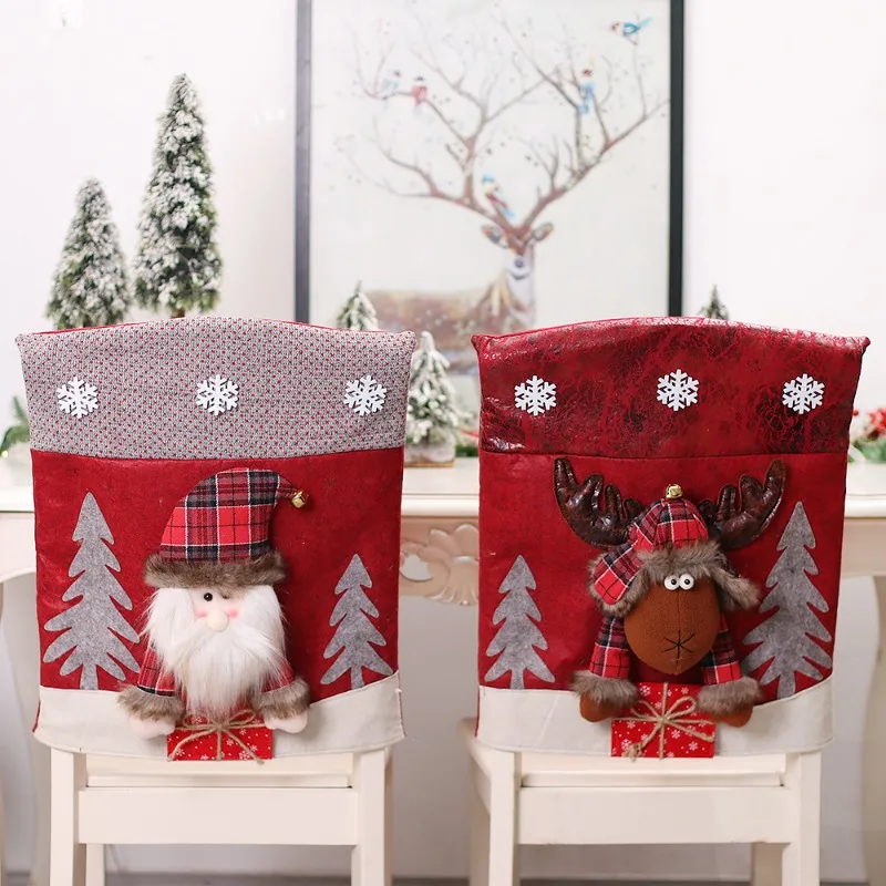 1pc Christmas Chair Cover 3D Cartoon Home Table Dinner Chair Seat Cover Decoration Xmas Party New Year Home Decoration